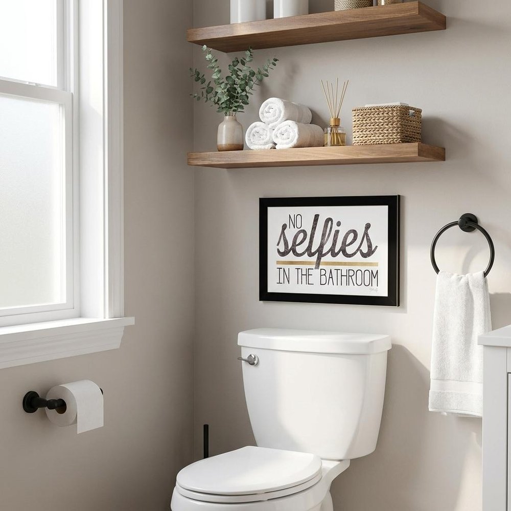 No Selfies in the Bathroom 4 Black Framed Print Bathroom Wall Art HomeRoots