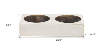 6" White Solid Wood Tabletop Candle Holder HomeRoots