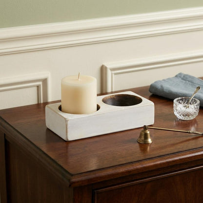 6" White Solid Wood Tabletop Candle Holder HomeRoots