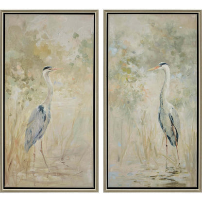 Set Of Two Wading Heron Canvas Silver Floater Frame Print Wall Art HomeRoots