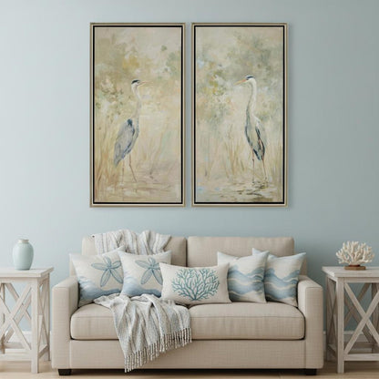 Set Of Two Wading Heron Canvas Silver Floater Frame Print Wall Art HomeRoots