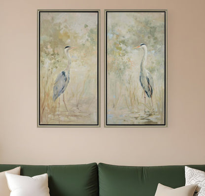 Set Of Two Wading Heron Canvas Silver Floater Frame Print Wall Art HomeRoots