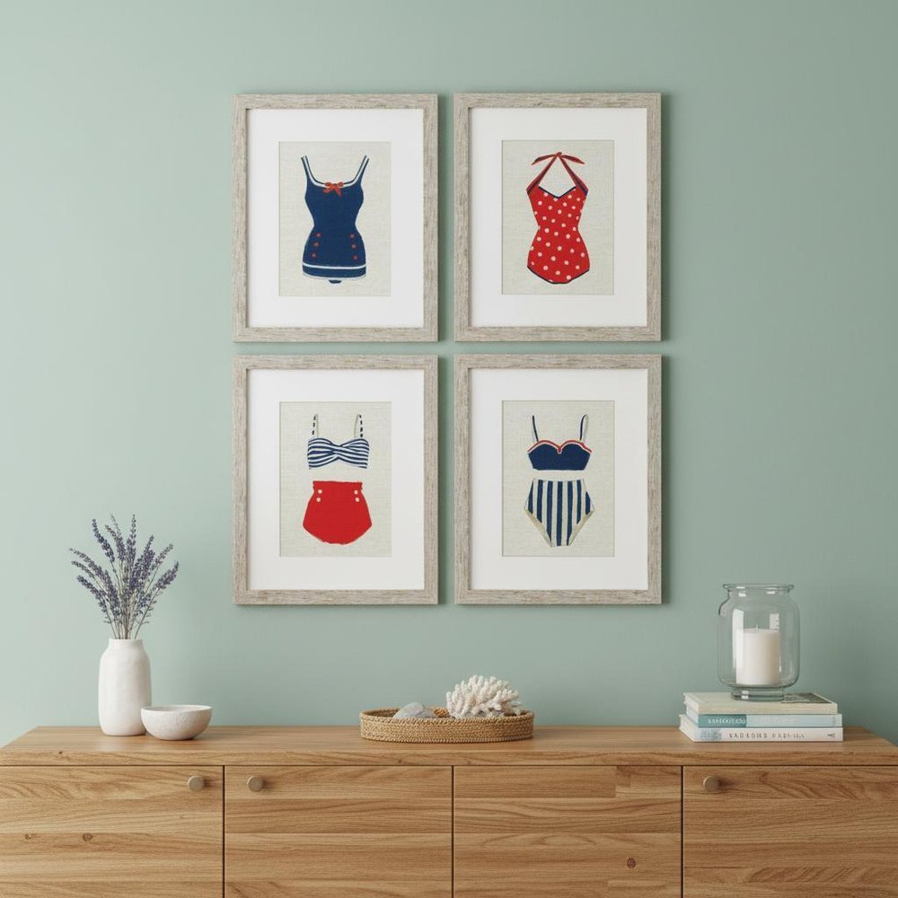 Set Of Four Red White And Blue Swimsuits Framed Print Wall Art HomeRoots
