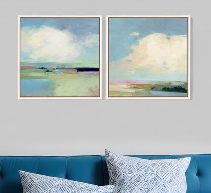 Set Of Two Colorful Horizon White Floater Frame Print Wall Art HomeRoots