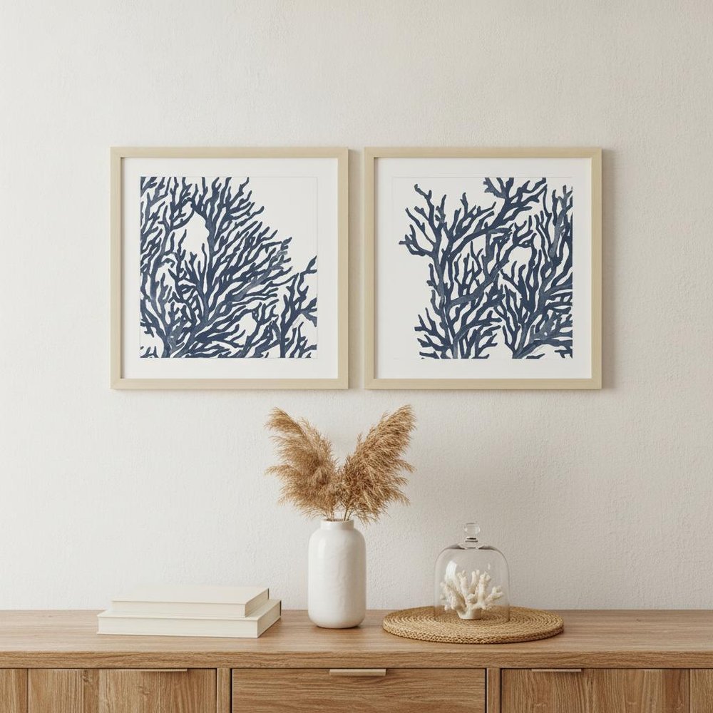 Set Of Two Blue Coral I Silver Framed Print Wall Art HomeRoots