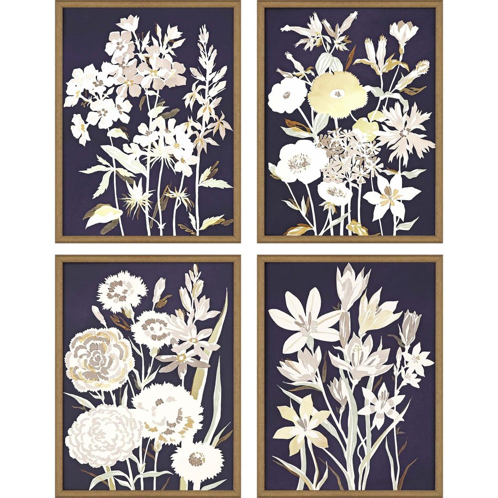 Set Of Four Midnight Florals Gold Framed Print Wall Art HomeRoots