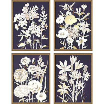 Set Of Four Midnight Florals Gold Framed Print Wall Art HomeRoots