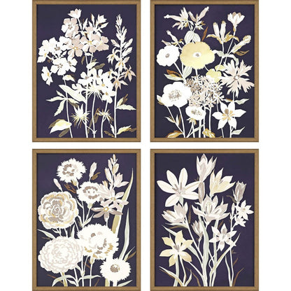 Set Of Four Midnight Florals Gold Framed Print Wall Art HomeRoots