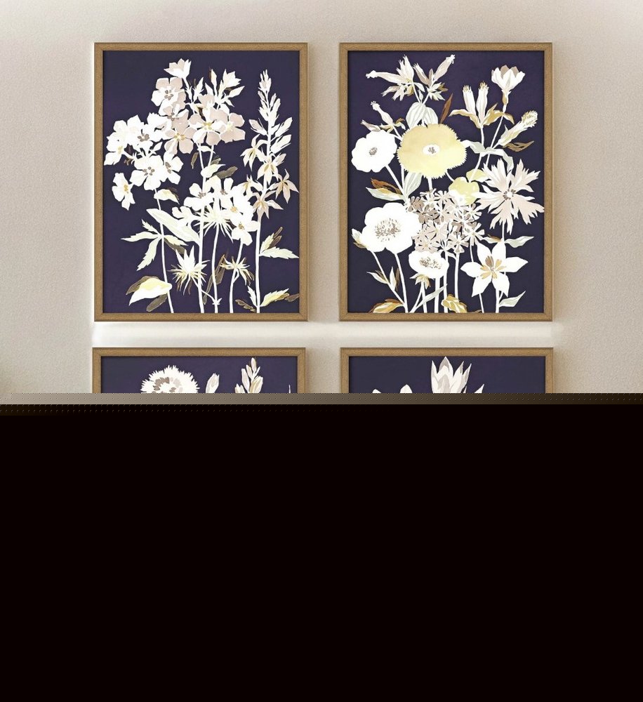 Set Of Four Midnight Florals Gold Framed Print Wall Art HomeRoots