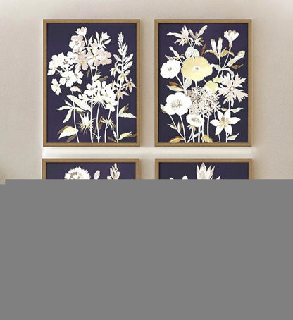 Set Of Four Midnight Florals Gold Framed Print Wall Art HomeRoots