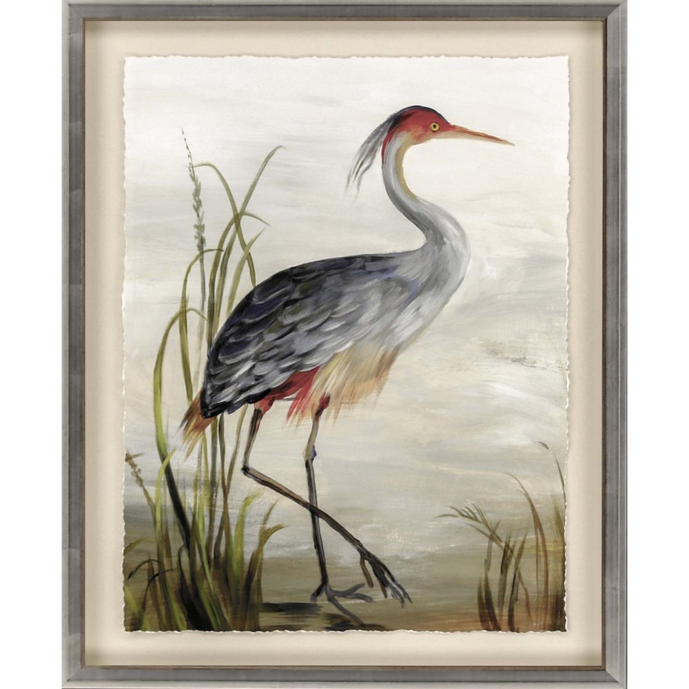 Grey Heron Silver Frame Coastal Wall Art HomeRoots