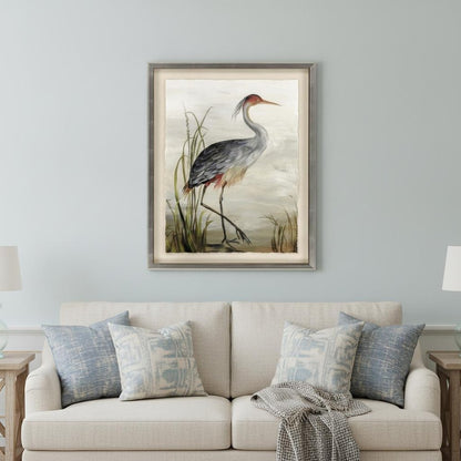 Grey Heron Silver Frame Coastal Wall Art HomeRoots
