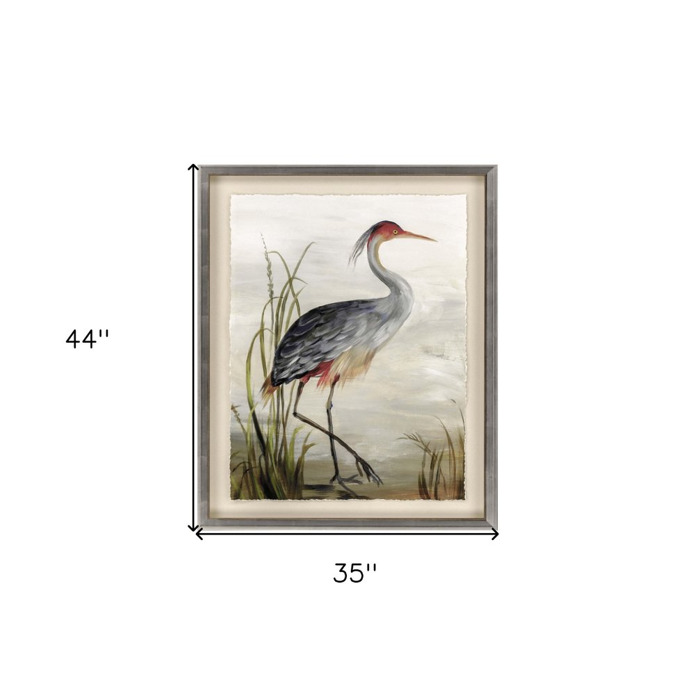 Grey Heron Silver Frame Coastal Wall Art HomeRoots
