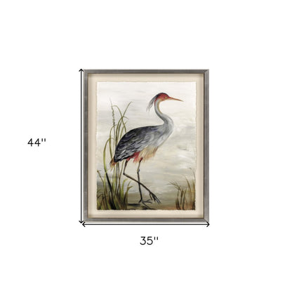 Grey Heron Silver Frame Coastal Wall Art HomeRoots