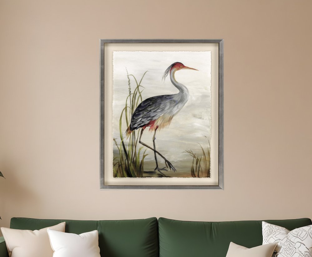 Grey Heron Silver Frame Coastal Wall Art HomeRoots