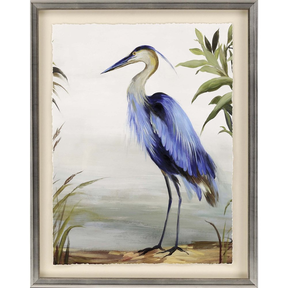 Blue Heron Framed Art Silver Picture Frame Print Wall Art HomeRoots