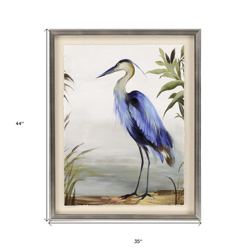 Blue Heron Framed Art Silver Picture Frame Print Wall Art HomeRoots