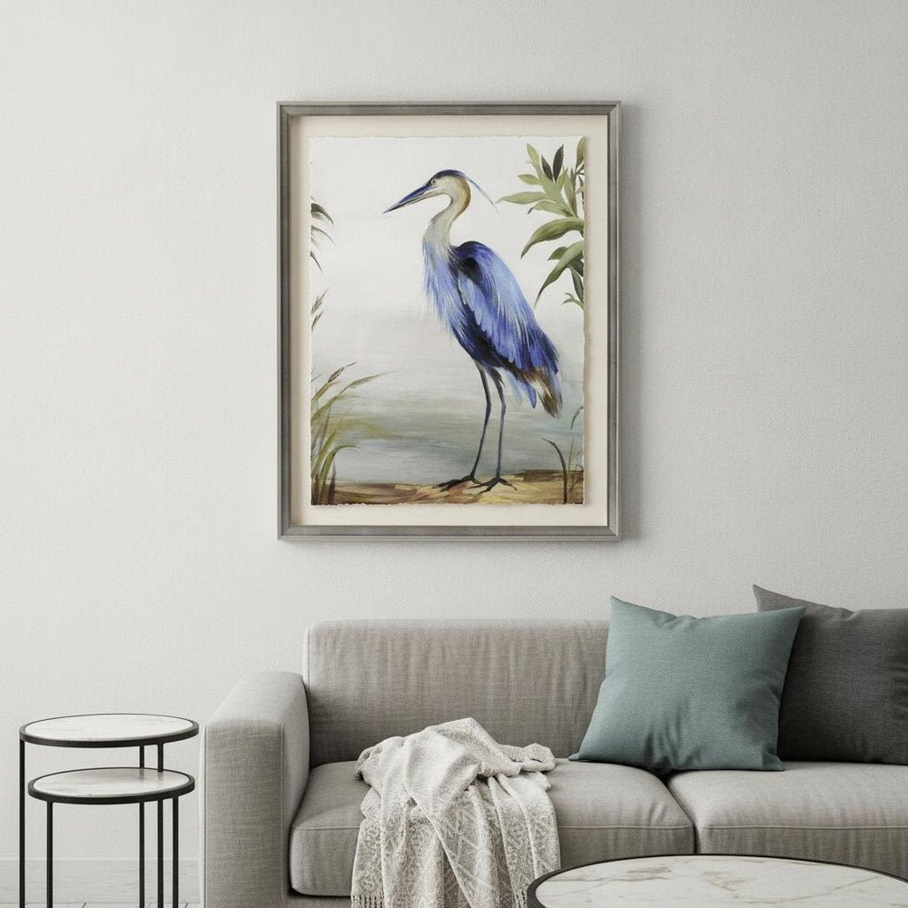 Blue Heron Framed Art Silver Picture Frame Print Wall Art HomeRoots