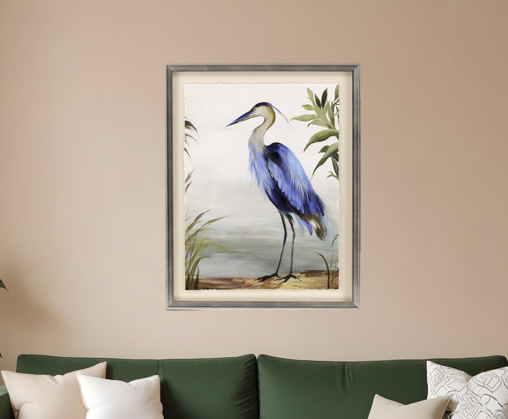Blue Heron Framed Art Silver Picture Frame Print Wall Art HomeRoots