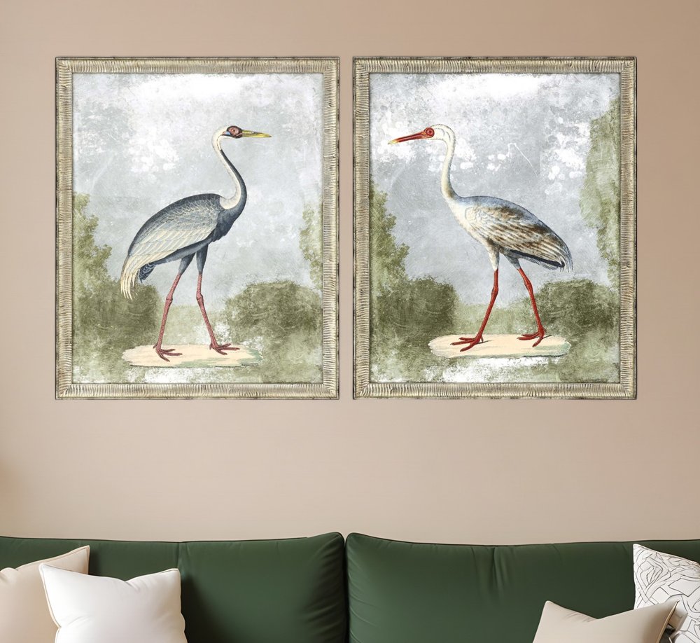 Set Of Two Cranes I Silver Framed Print Wall Art HomeRoots