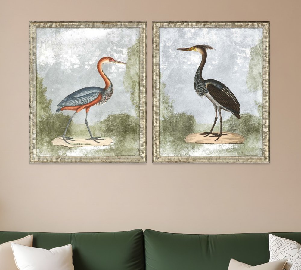 Set Of Two Cranes II Silver Framed Print Wall Art HomeRoots