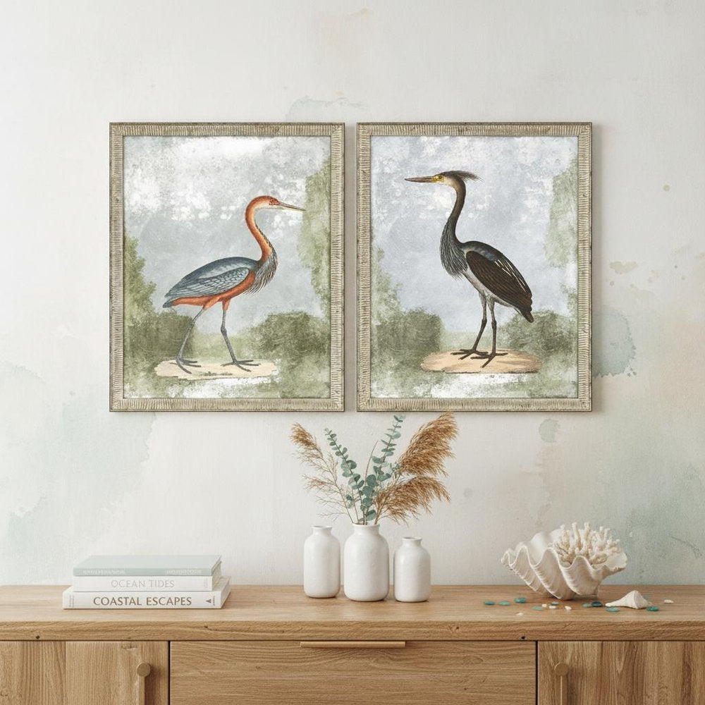Set Of Two Cranes II Silver Framed Print Wall Art HomeRoots