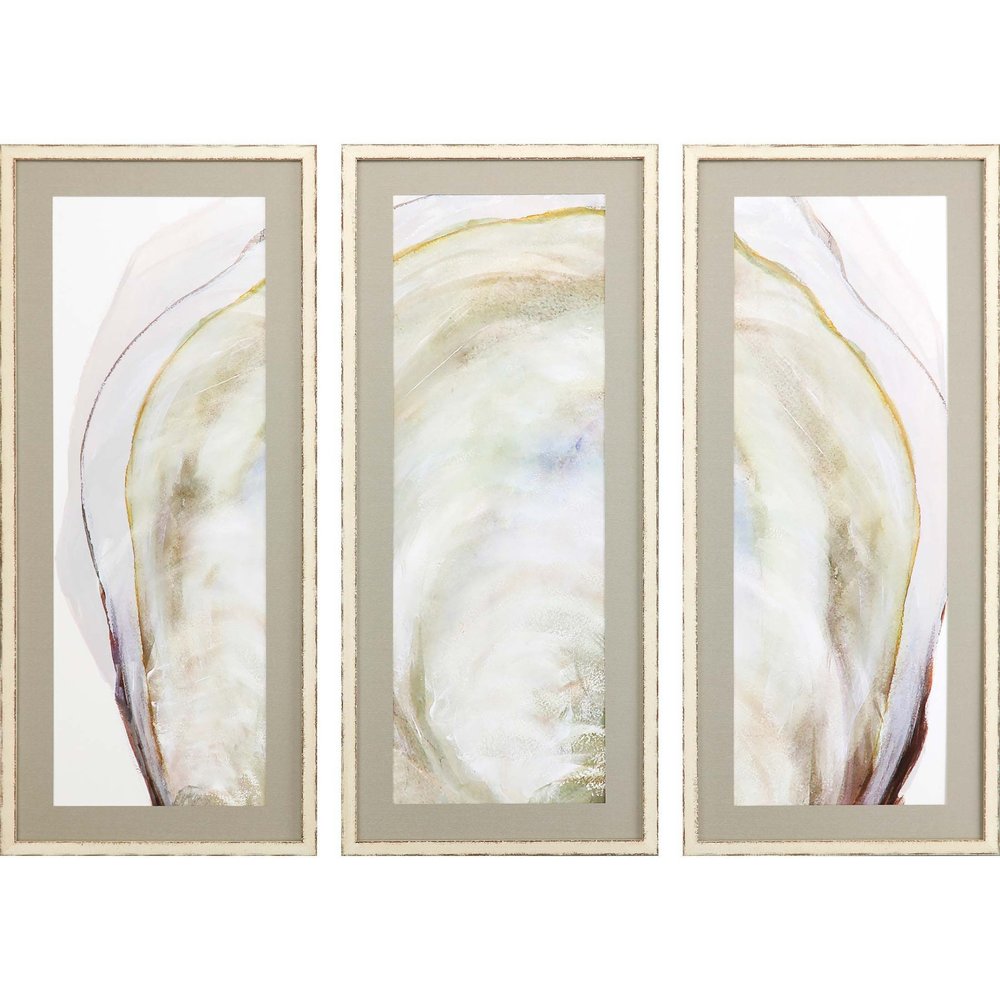 Set Of Three Oyster Shell White Framed Print Wall Art HomeRoots