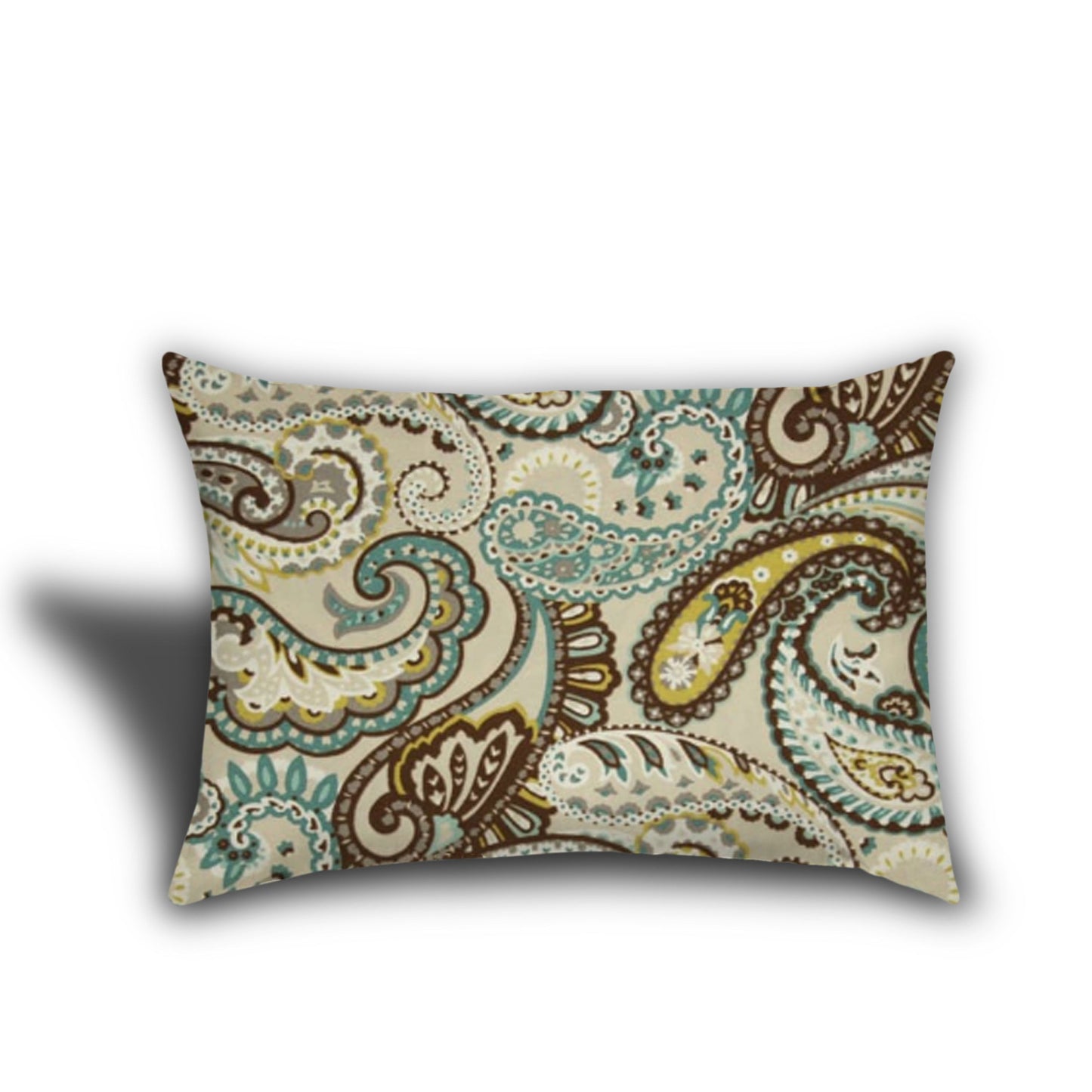 Set Of Three 18" X 18" Brown And Tan Blown Seam Paisley Throw Indoor Outdoor Pillow