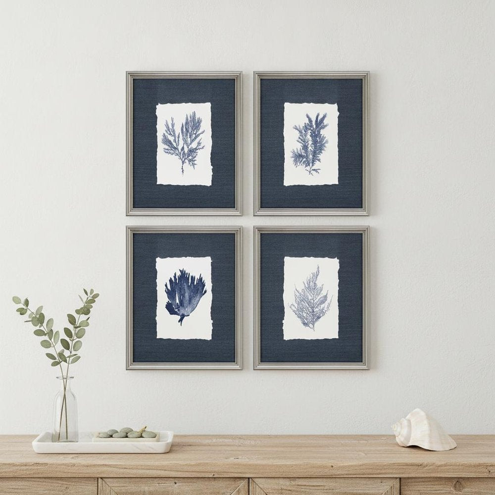 Set Of Four Coral Silver Framed Print Wall Art HomeRoots