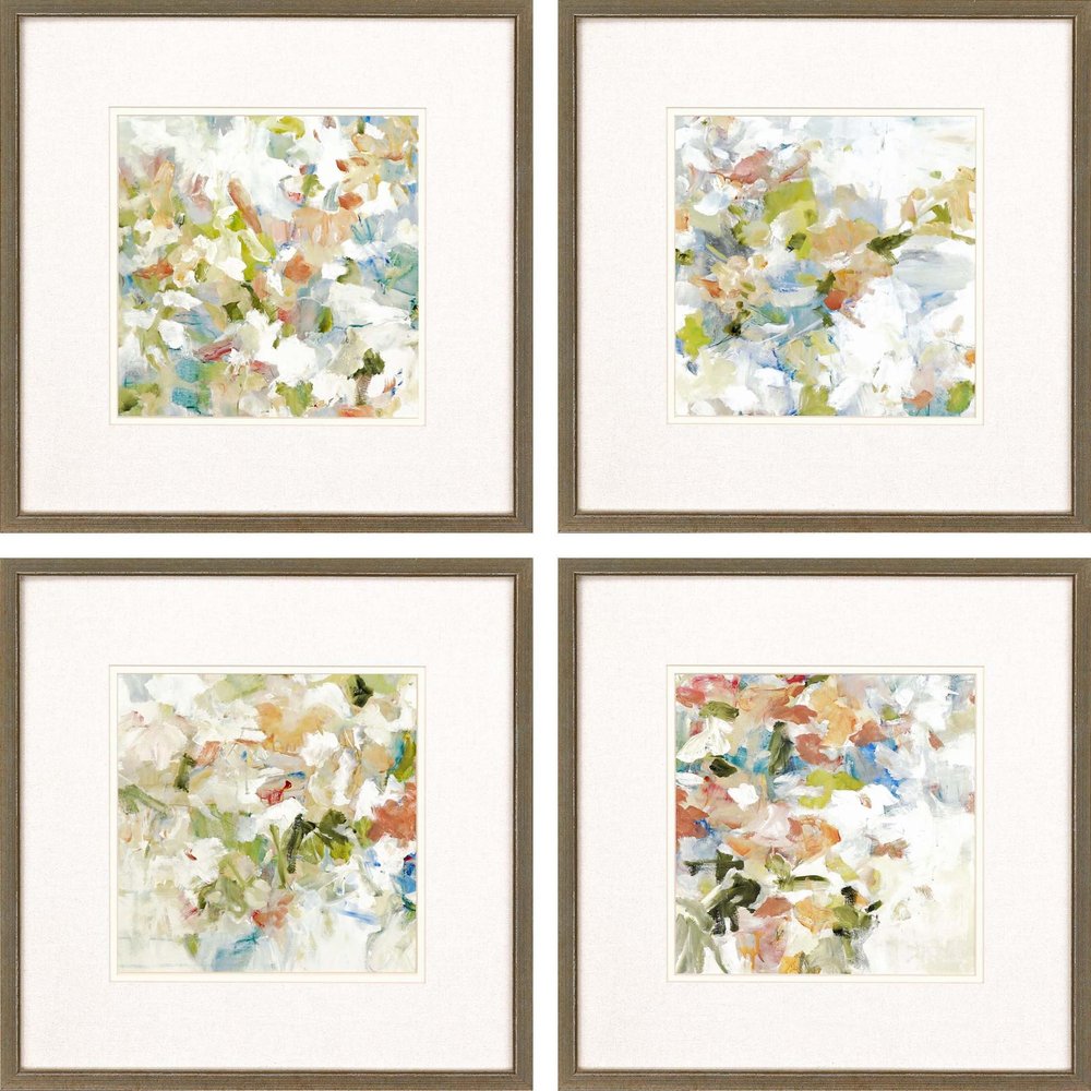 Set Of Four Modern Abstract Floral Gold Framed Wall Art HomeRoots