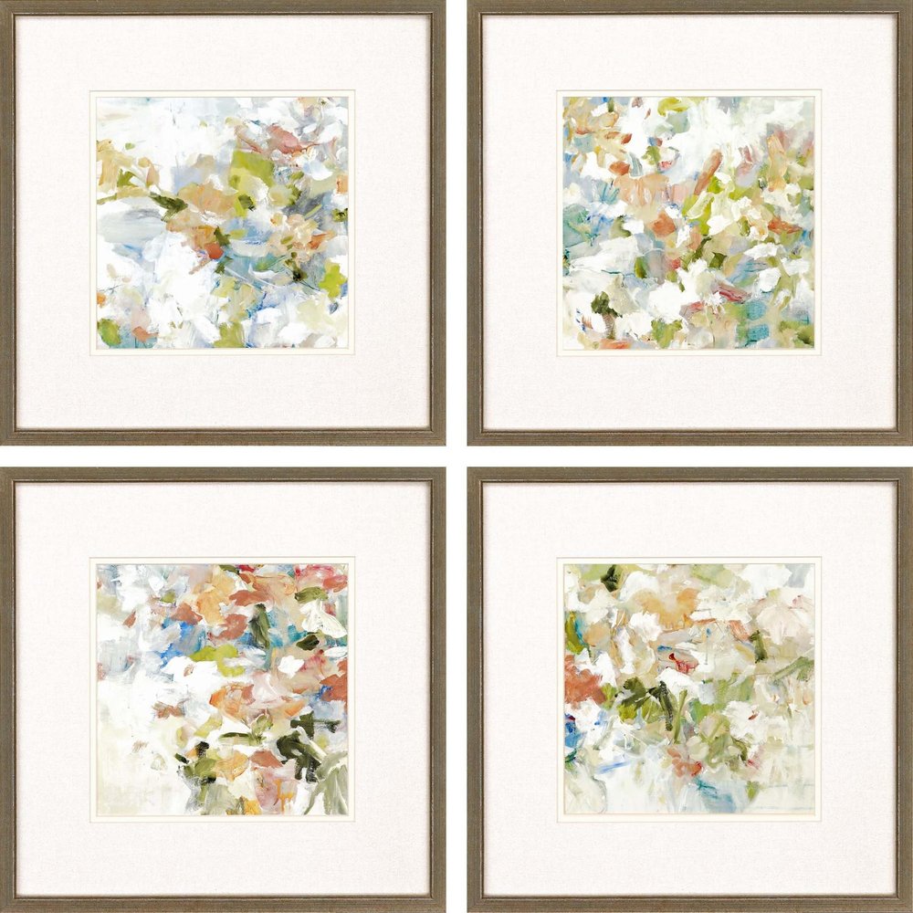 Set Of Four Modern Abstract Floral Gold Framed Wall Art HomeRoots