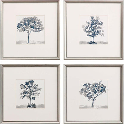 Set Of Four Slate Trees Silver Framed Print Wall Art