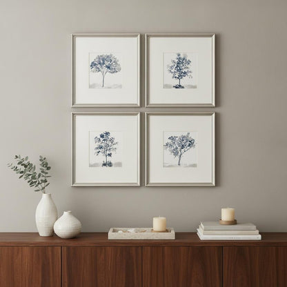 Set Of Four Slate Trees Silver Framed Print Wall Art