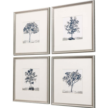Set Of Four Slate Trees Silver Framed Print Wall Art