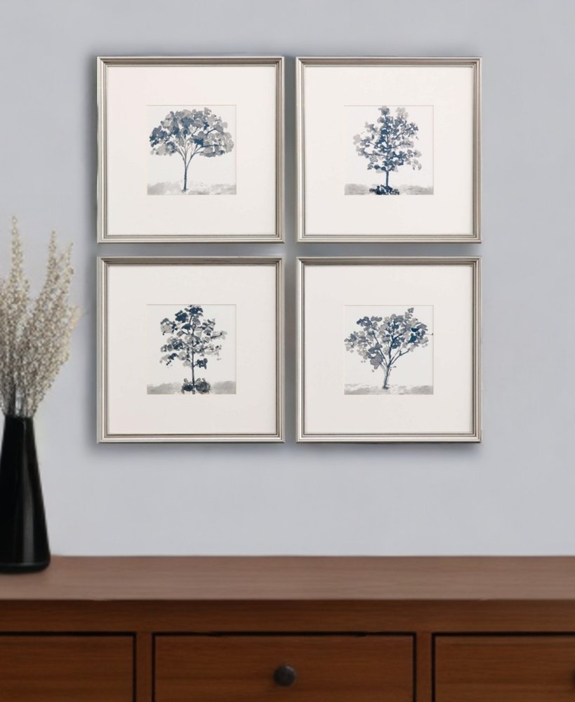 Set Of Four Slate Trees Silver Framed Print Wall Art HomeRoots