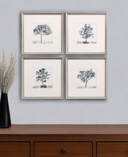 Set Of Four Slate Trees Silver Framed Print Wall Art HomeRoots