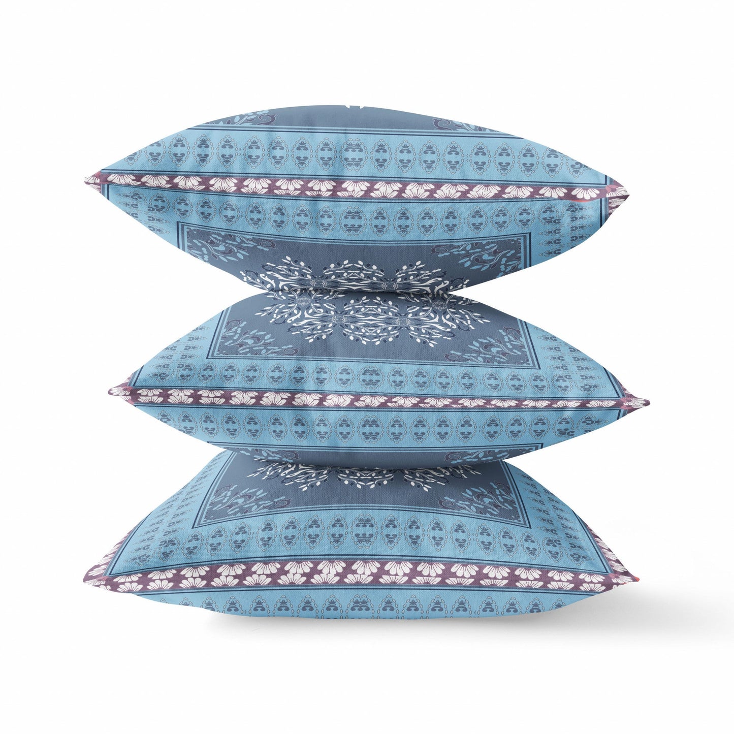 20" X 20" Light Blue Gray Geometric Blown Seam Suede Throw Pillow FurniFindUSA