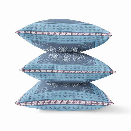 20" X 20" Light Blue Gray Geometric Blown Seam Suede Throw Pillow FurniFindUSA