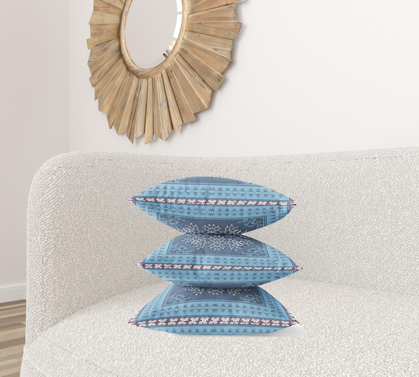 20" X 20" Light Blue Gray Geometric Blown Seam Suede Throw Pillow FurniFindUSA