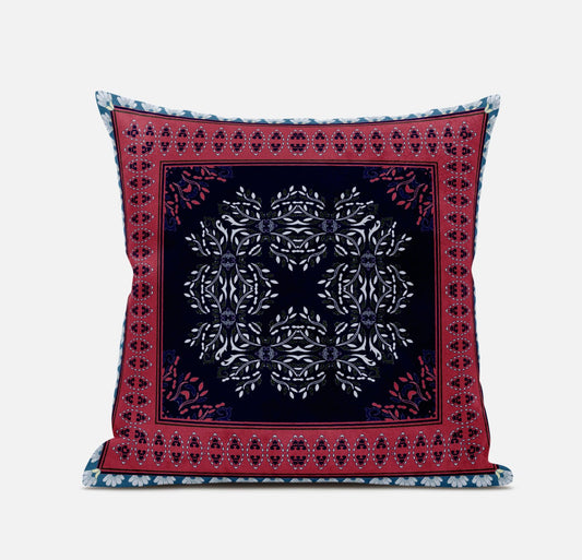 20" X 20" Red Black Geometric Blown Seam Suede Throw Pillow FurniFindUSA