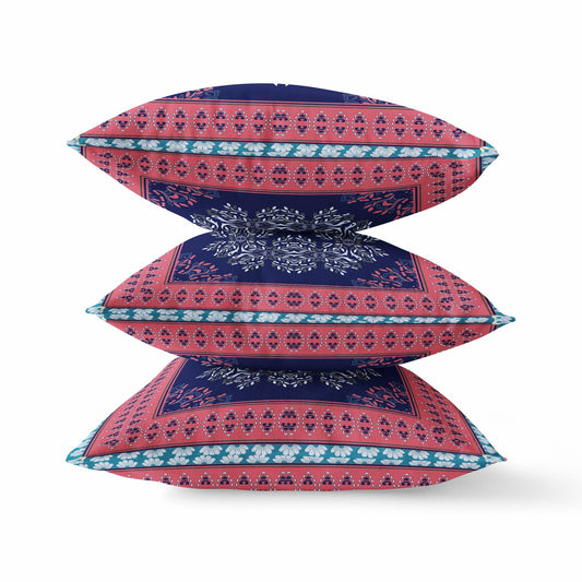 20" X 20" Red Black Geometric Blown Seam Suede Throw Pillow FurniFindUSA