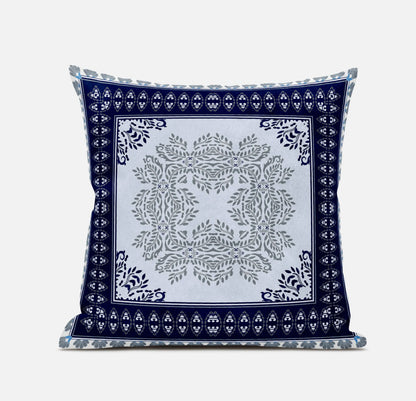 20" X 20" Dark Blue Gray Geometric Blown Seam Suede Throw Pillow FurniFindUSA
