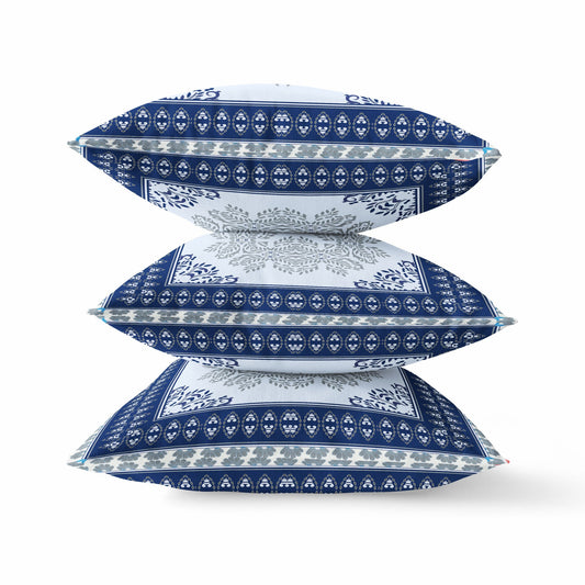 20" X 20" Dark Blue Gray Geometric Blown Seam Suede Throw Pillow FurniFindUSA