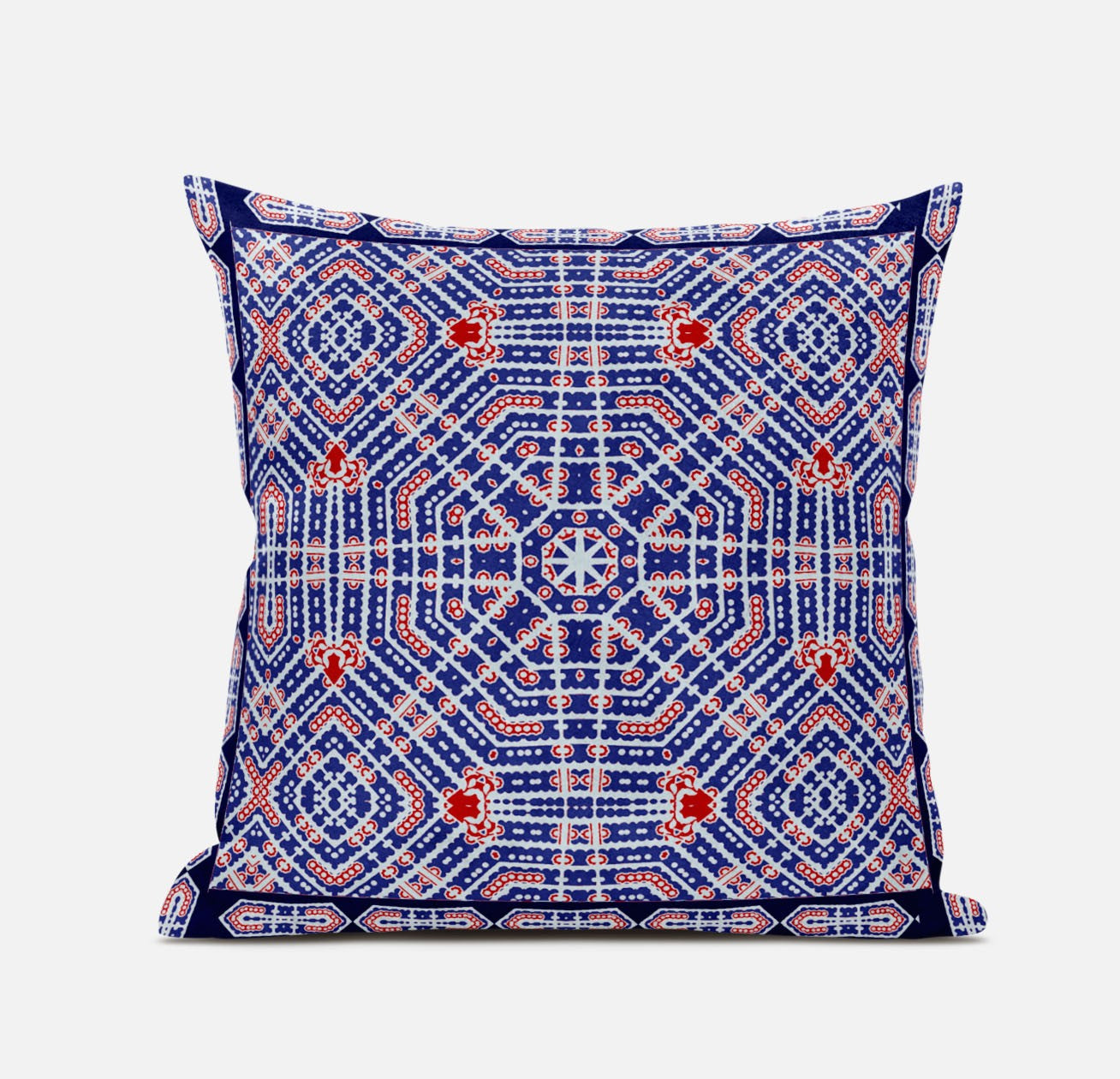 20" X 20" Indigo Red Geometric Blown Seam Suede Throw Pillow FurniFindUSA