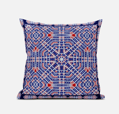 20" X 20" Indigo Red Geometric Blown Seam Suede Throw Pillow FurniFindUSA
