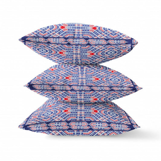 20" X 20" Indigo Red Geometric Blown Seam Suede Throw Pillow FurniFindUSA