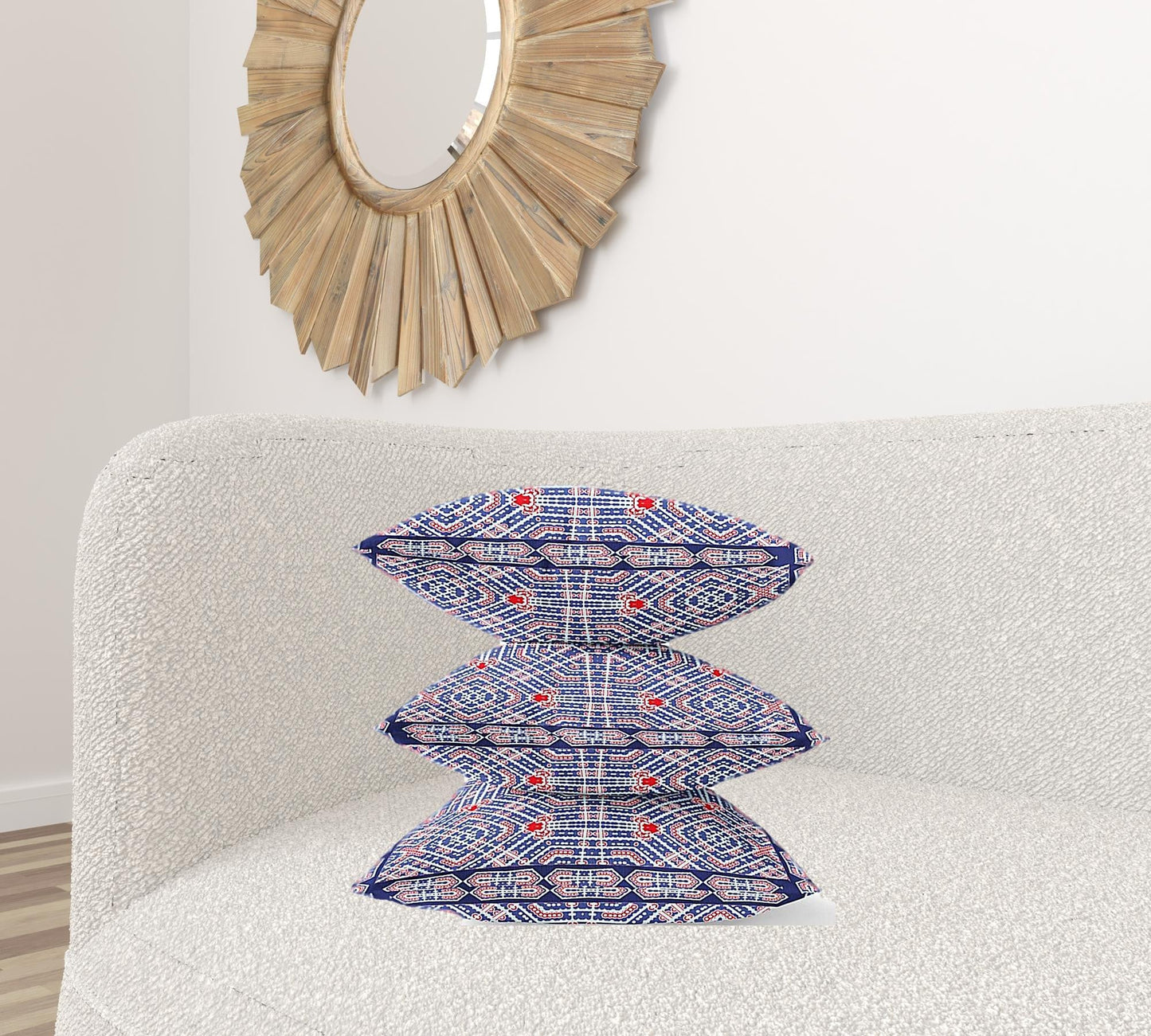 20" X 20" Indigo Red Geometric Blown Seam Suede Throw Pillow FurniFindUSA