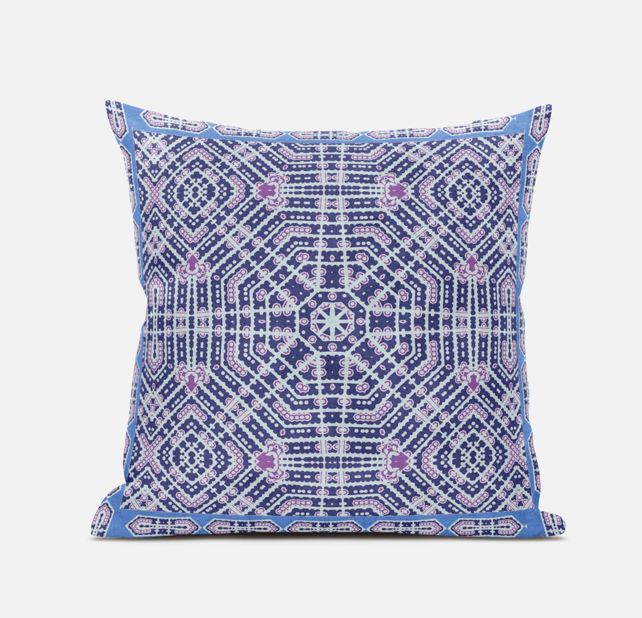 20" X 20" Indigo Hot Pink Geometric Blown Seam Suede Throw Pillow FurniFindUSA