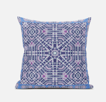 20" X 20" Indigo Hot Pink Geometric Blown Seam Suede Throw Pillow FurniFindUSA