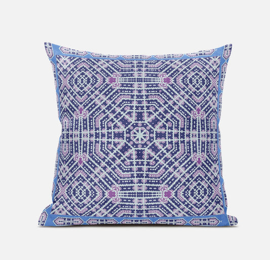 20" X 20" Indigo Hot Pink Geometric Blown Seam Suede Throw Pillow FurniFindUSA